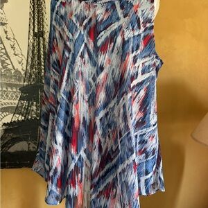 Susan Graver Asymmetrical Blue and White A-Line Blouse